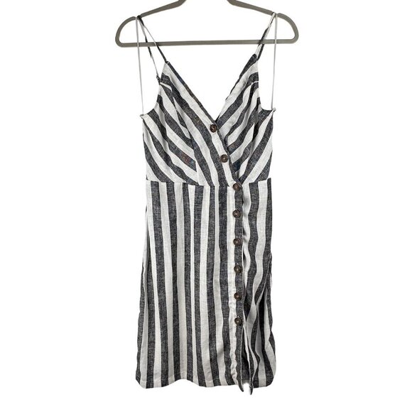 NWT Infinity Raine Love Tree Linen Button Up Stripe V Neck Dress, Size M - Picture 1 of 14